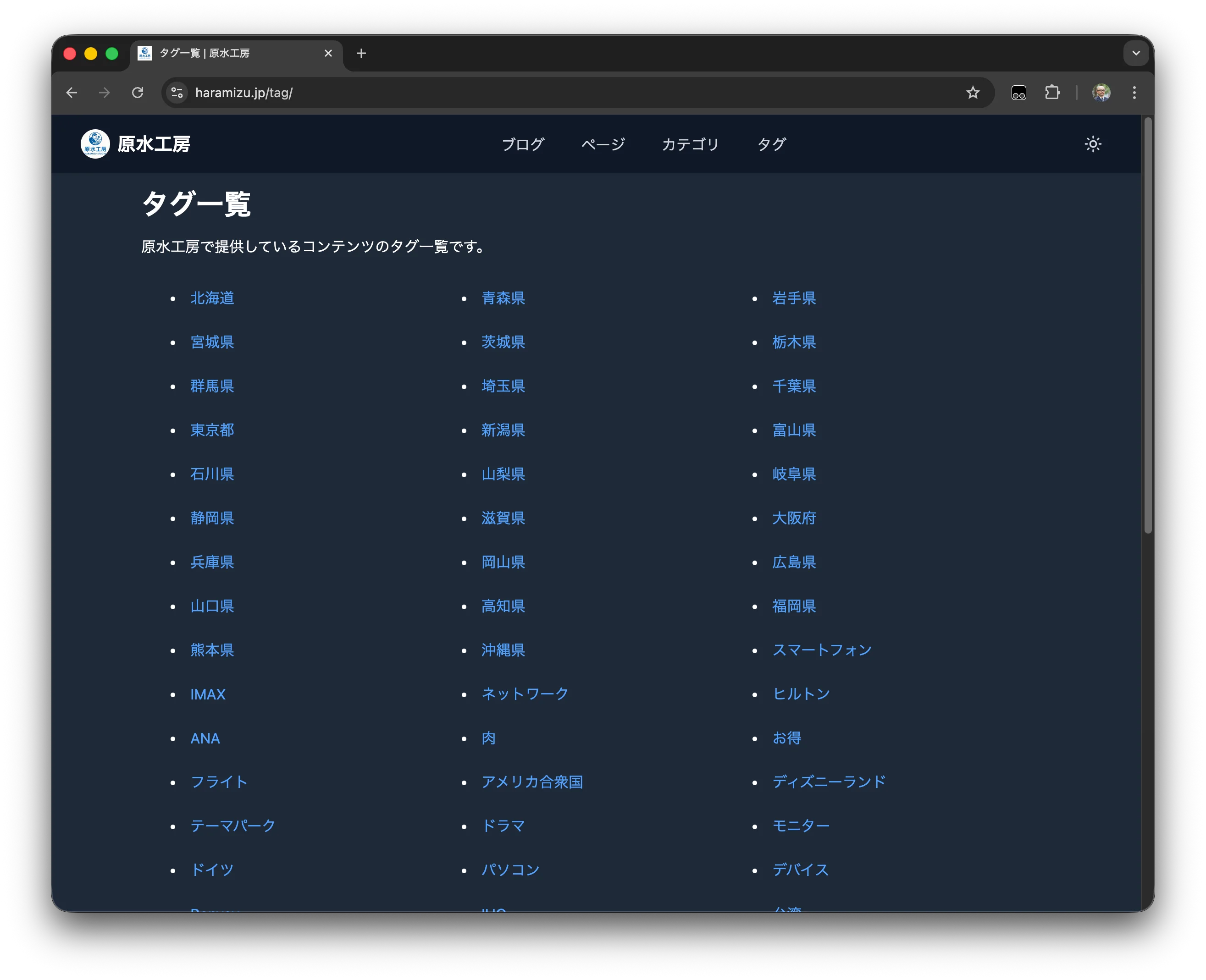 カテゴリに分けてないタグ一覧のページ