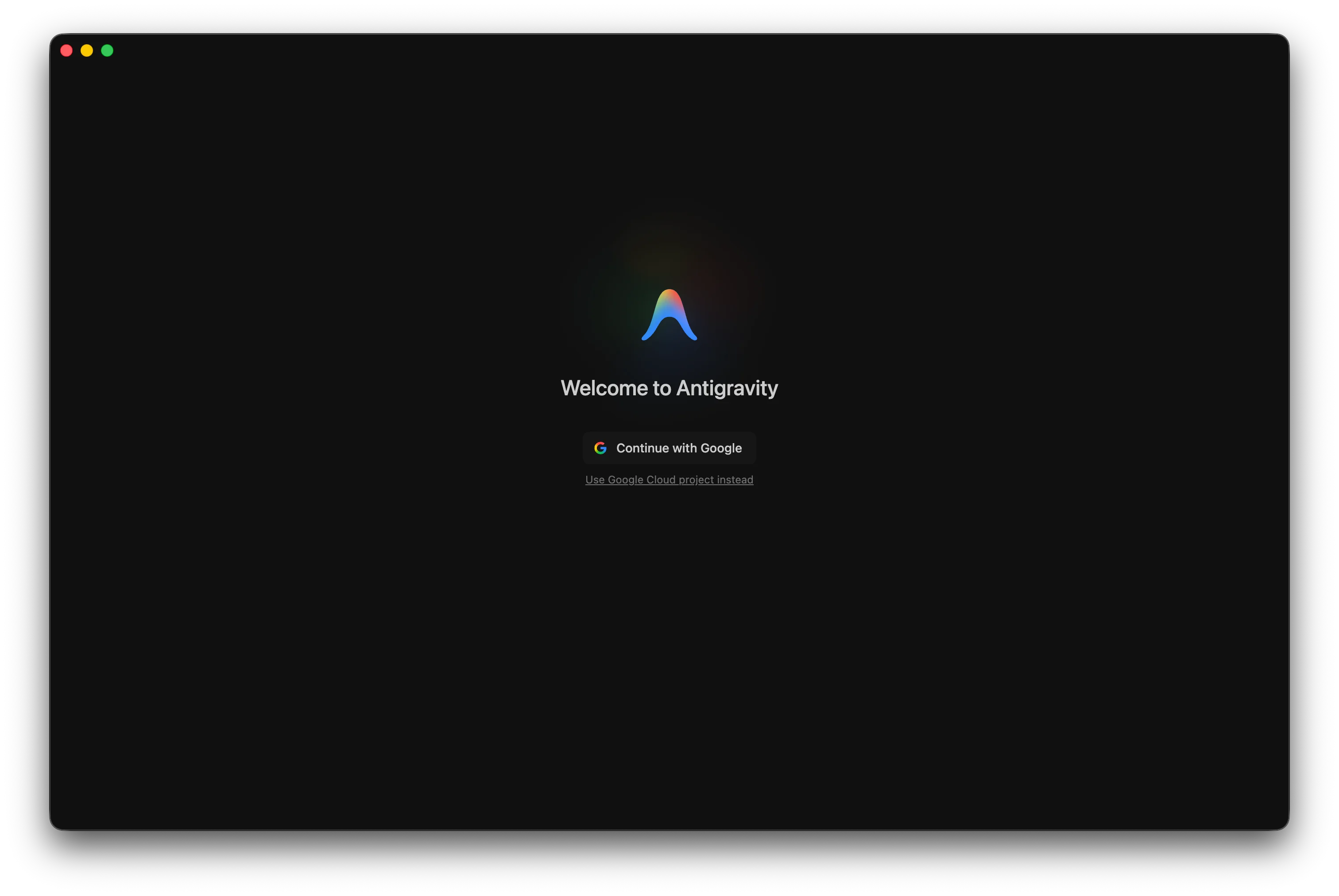 起動した画面、まずは Google のアカウントでログイン