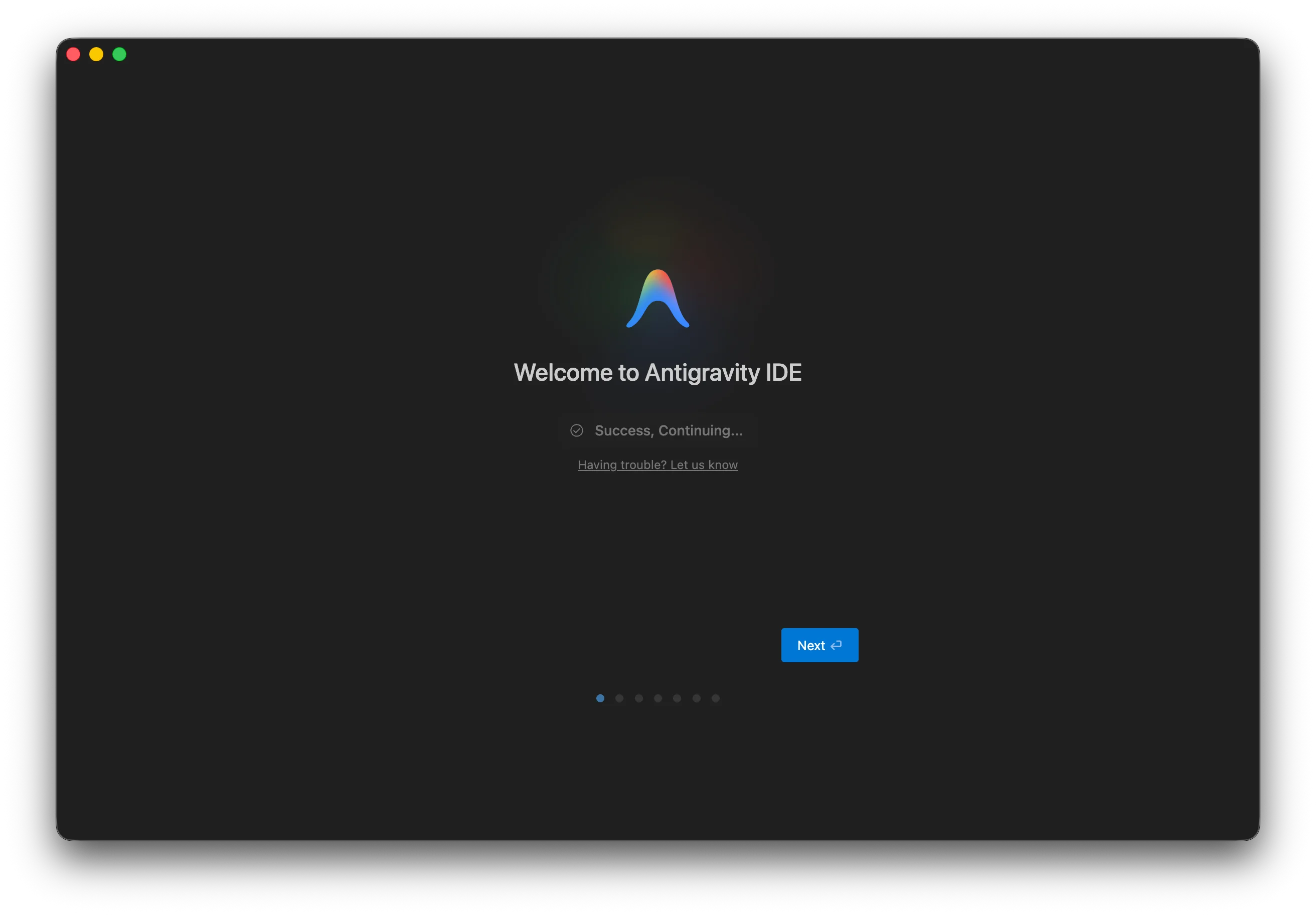Antigravity IDE の起動画面