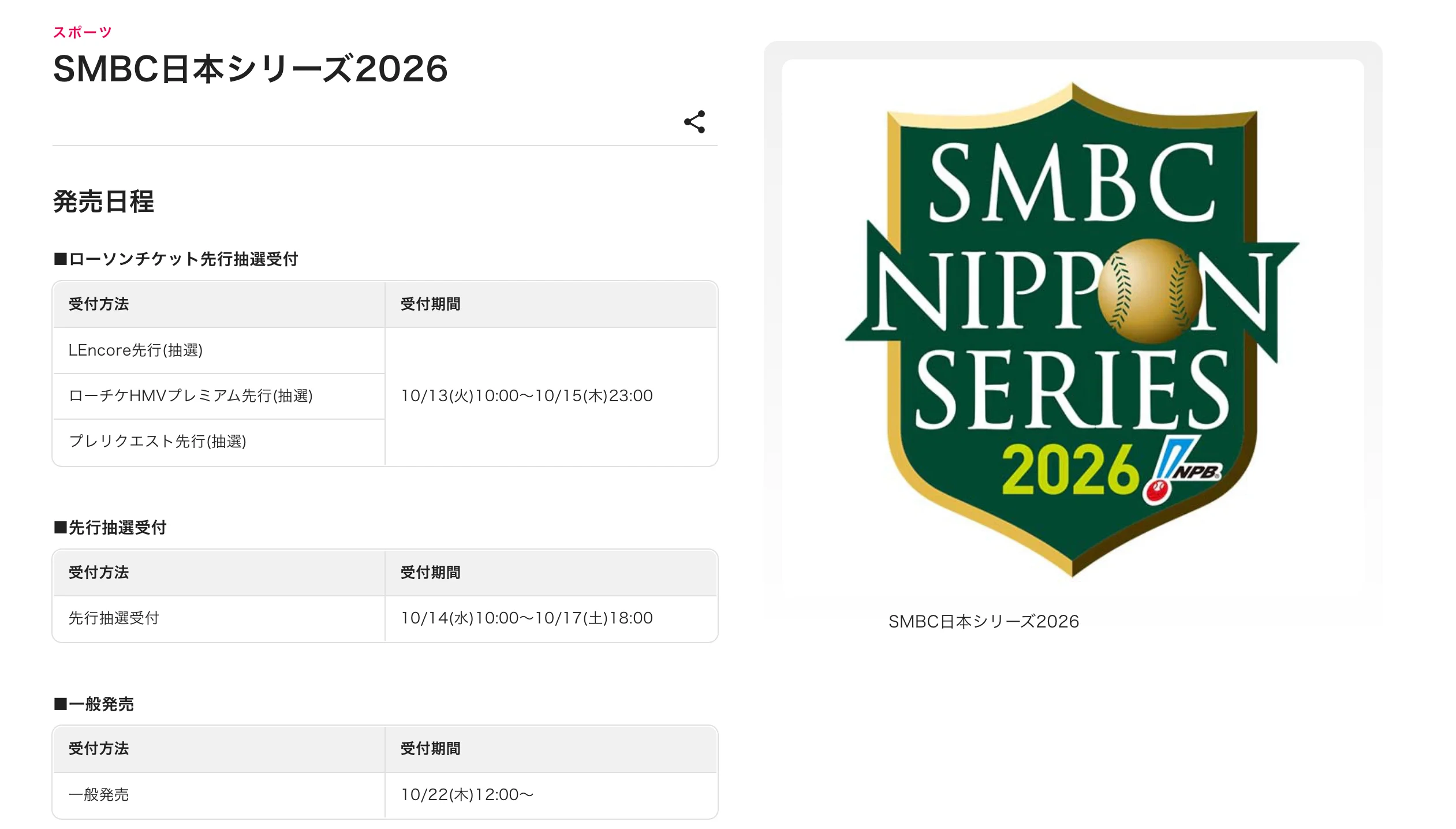 チケット発売のスケジュール