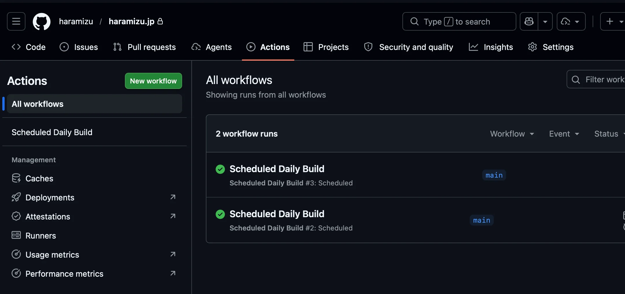 GitHub Actions の実行結果